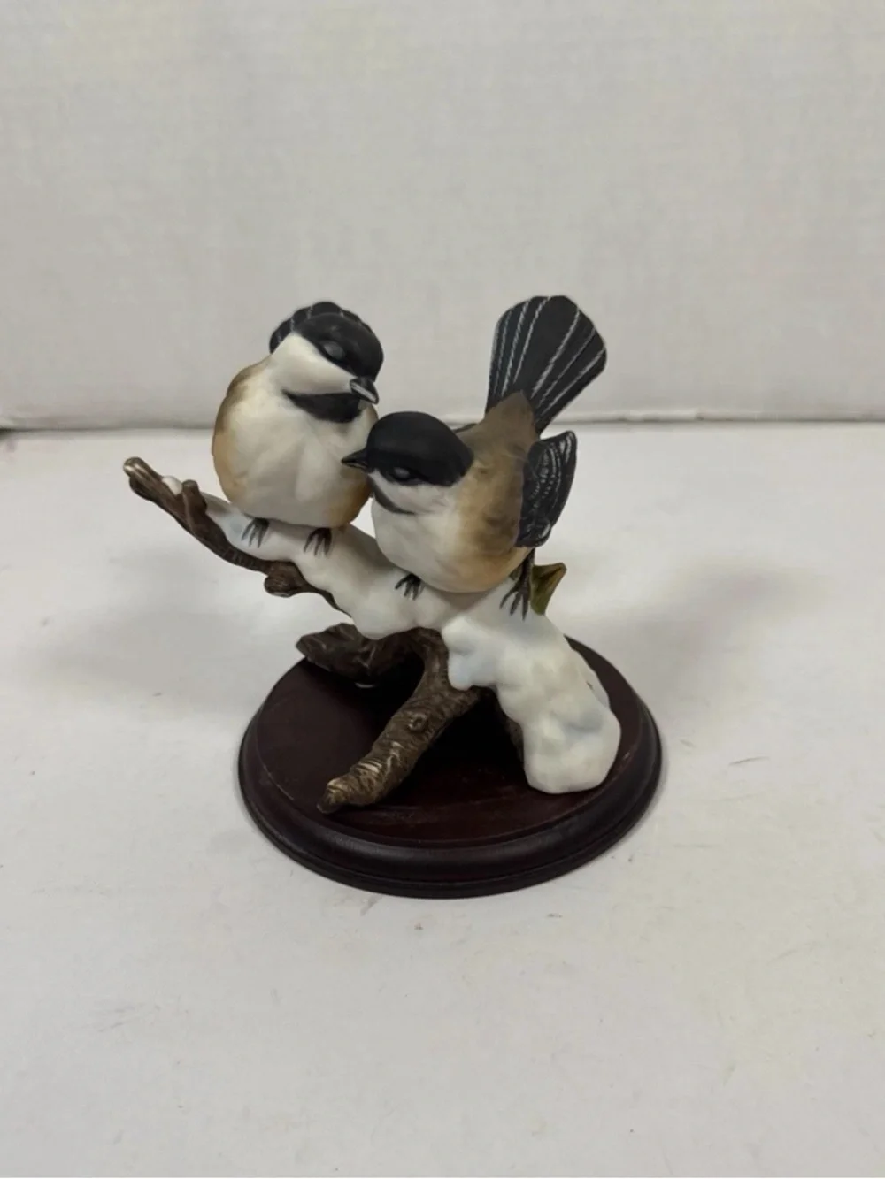Masterpiece Porcelain Chickadees Bird Figurine 1991 Winter Snow Branch Art Decor